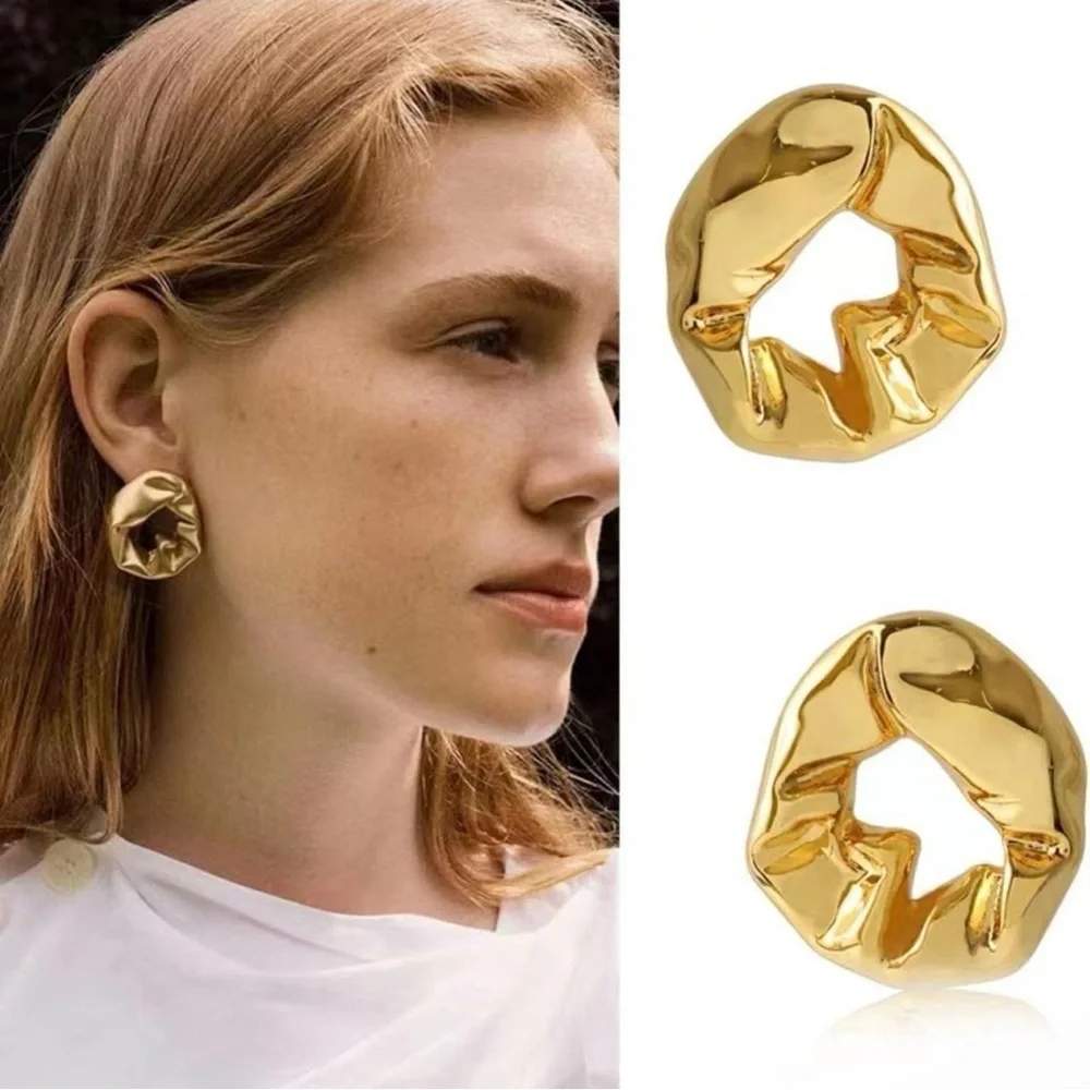 Gold Chunky Sculptural Statement Earrings | Modern Abstract Studs